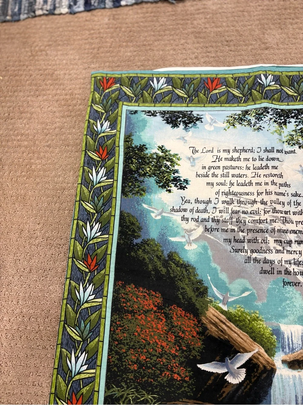 Hand Crafted Multicolor Waterfall Tapestry with Horse and Doves